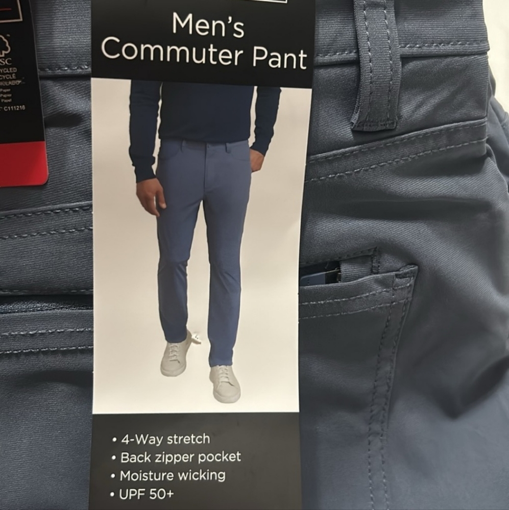 New Kirkland Signature Men’s Commuter Pant Blue UPF 50 Stretch Wick Size 34 X 29 - Picture 8 of 11